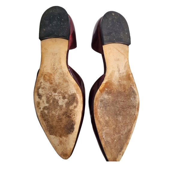 Manolo Blahnik Soussa Burgundy Aubergine Patent Leather D'Orsay Flat Size 38.5 - Picture 8 of 11